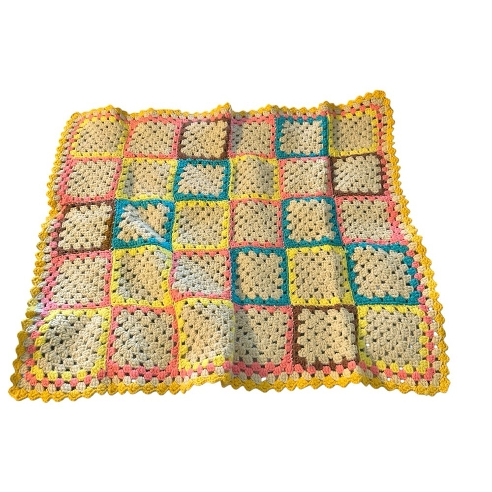 Vintage Handmade Colorful Baby Crochet Blanket